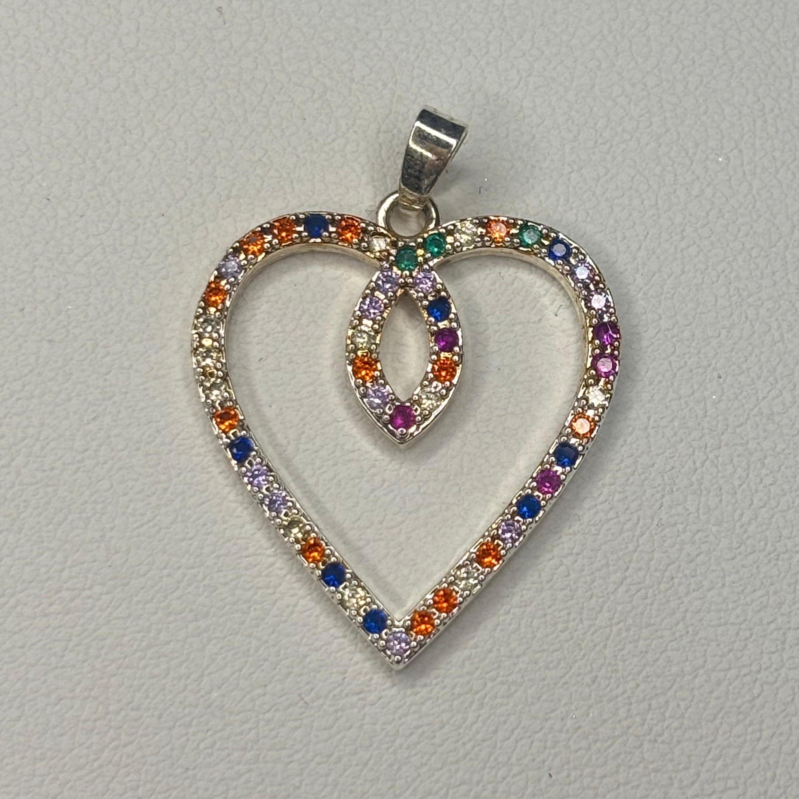 Colgante Corazón mix colores - Bañado en plata